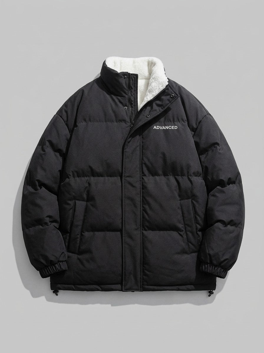 Lipari Men's Oversized Snap-Placket Puffer Jacket — black — packshot