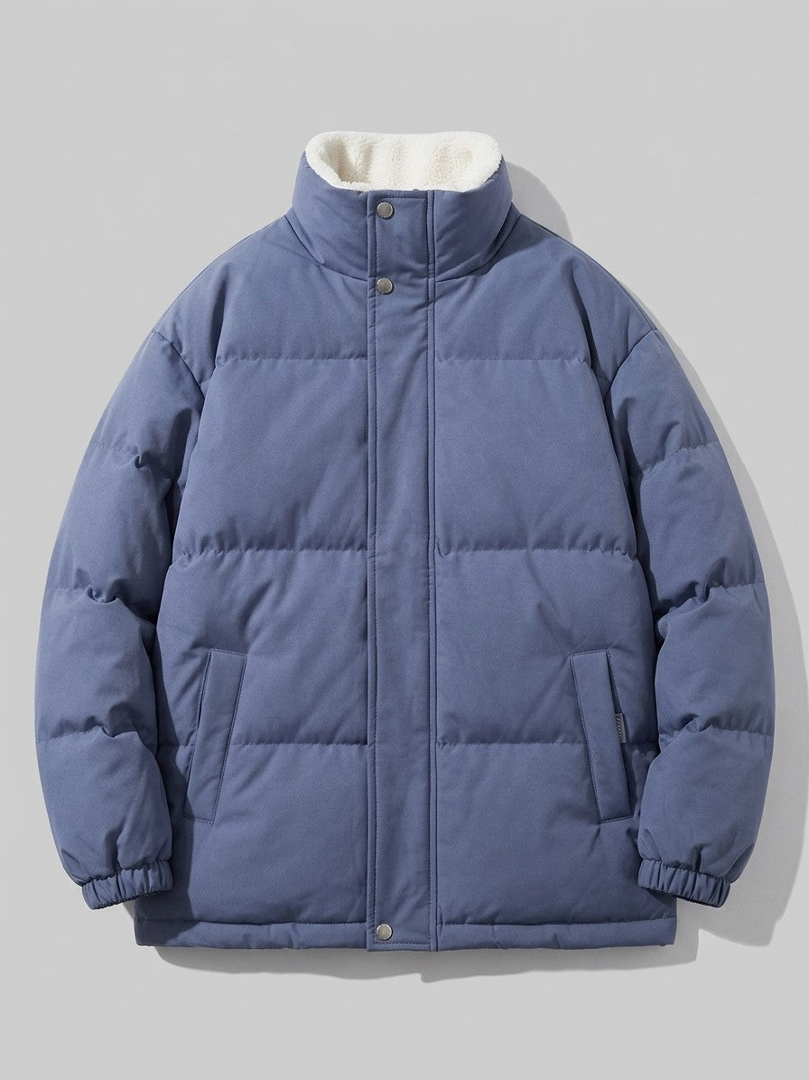 Lipari Men's Oversized Snap-Placket Puffer Jacket — blue — packshot