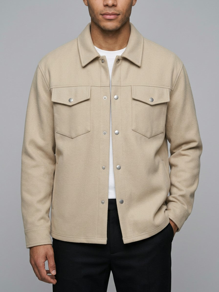 Lissone Men's Brushed Flap-Pocket Shirt Jacket — beige — front