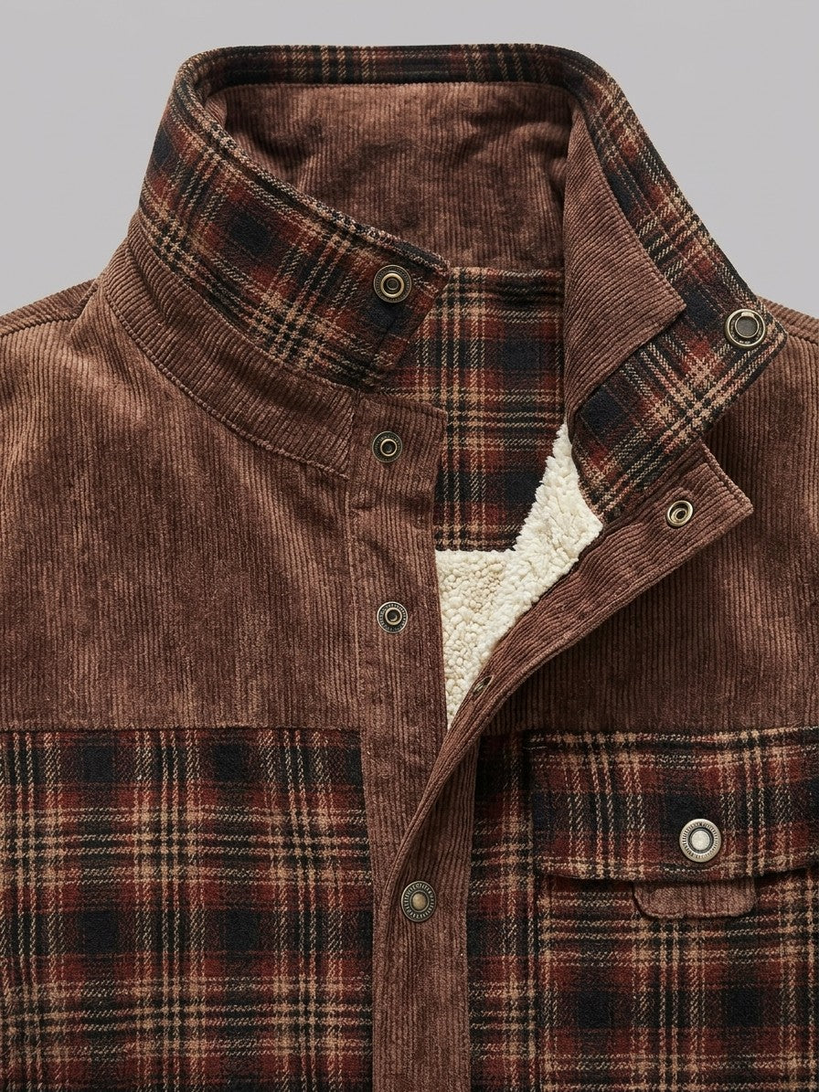 Livigno Men's Fleece-Lined Plaid Shirt Jacket — redcoffeefine — detail-collar