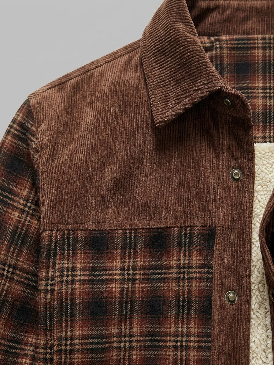 Livigno Men's Fleece-Lined Plaid Shirt Jacket — redcoffeefine — detail