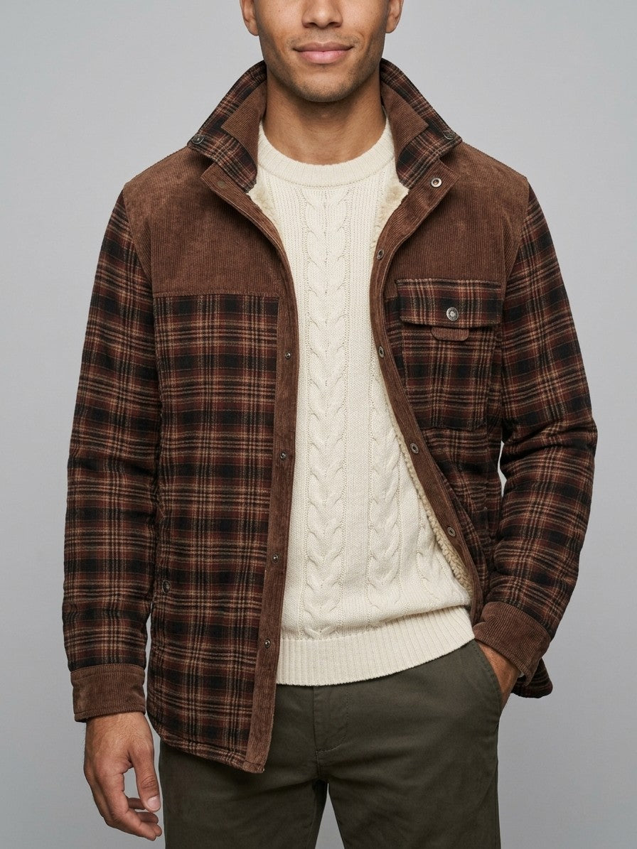Livigno Men's Fleece-Lined Plaid Shirt Jacket — redcoffeefine — front