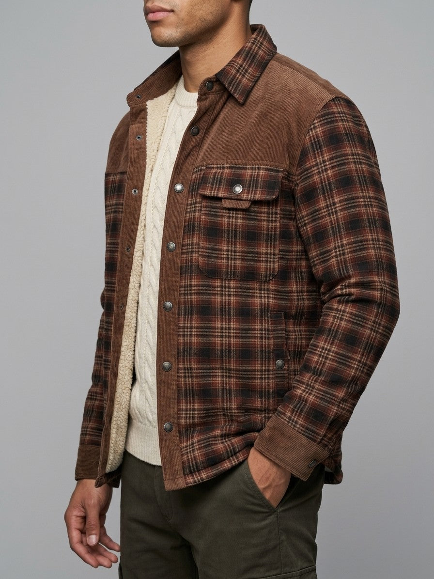 Livigno Men's Fleece-Lined Plaid Shirt Jacket — redcoffeefine — side