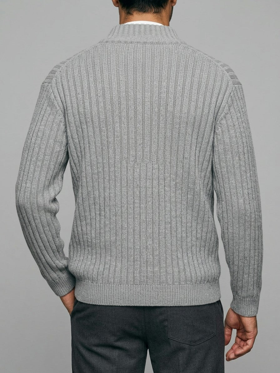 Livorno Men's Chunky Ribbed Cardigan — gray — back
