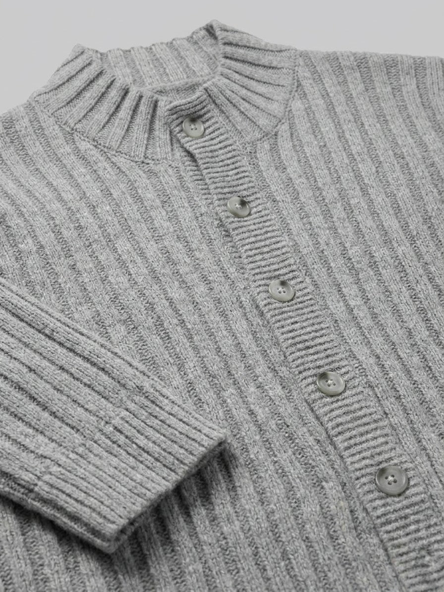 Livorno Men's Chunky Ribbed Cardigan — gray — detail-2