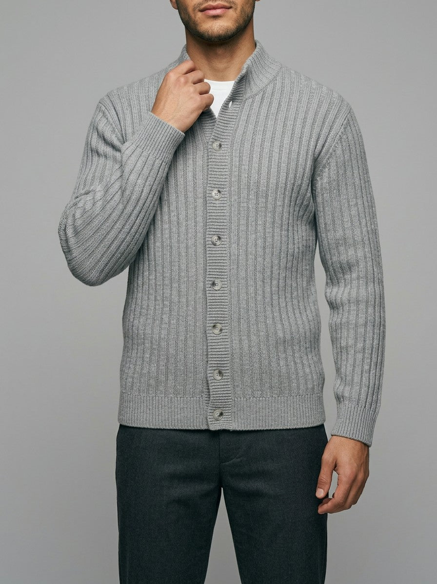 Livorno Men's Chunky Ribbed Cardigan — gray — front