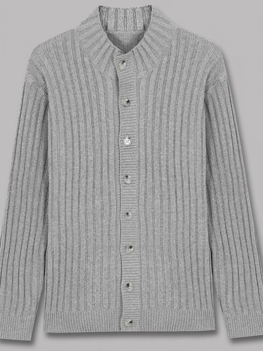 Livorno Men's Chunky Ribbed Cardigan — gray — packshot