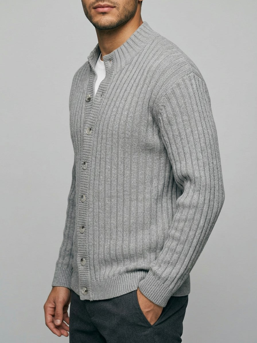 Livorno Men's Chunky Ribbed Cardigan — gray — side