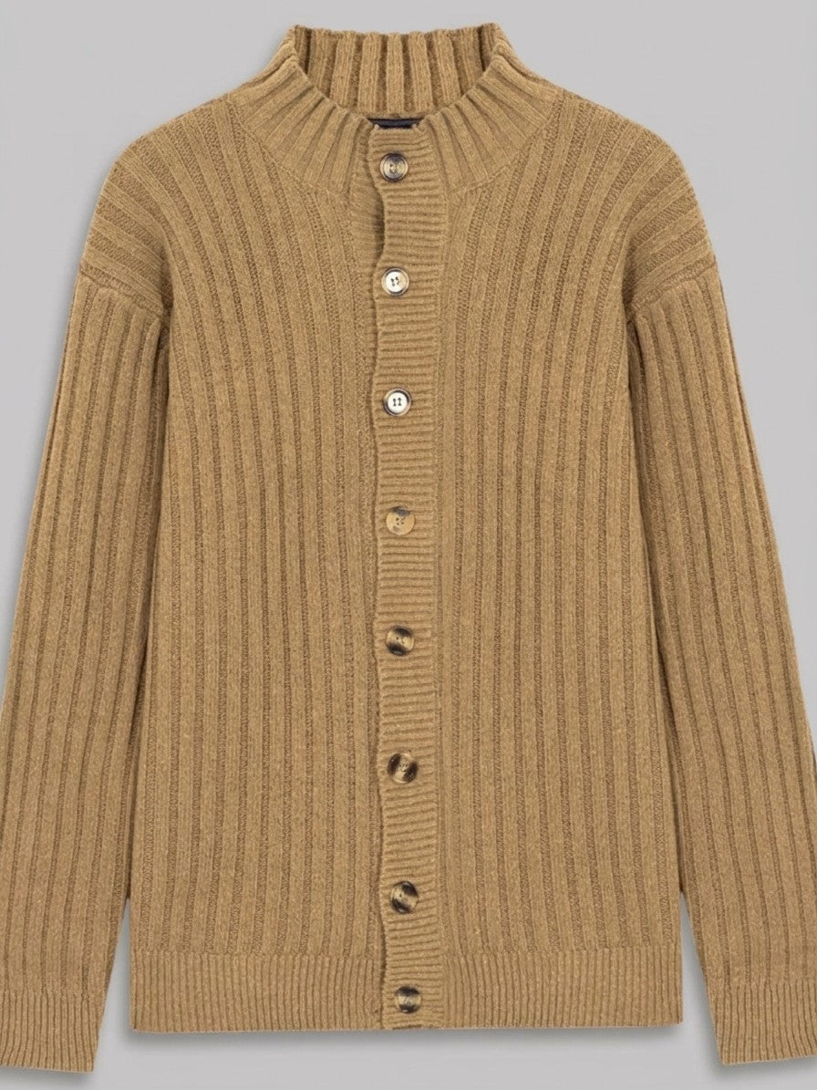 Livorno Men's Chunky Ribbed Cardigan — khaki — packshot