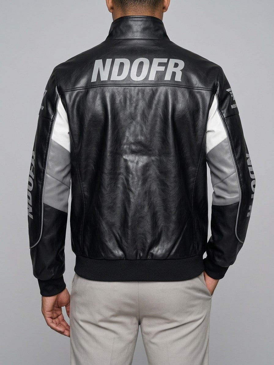 Locorotondo Men's Color-Block Faux Leather Racer Jacket — black — back