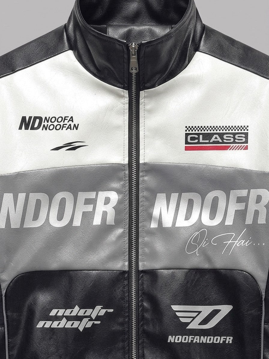 Locorotondo Men's Color-Block Faux Leather Racer Jacket — black — detail-2