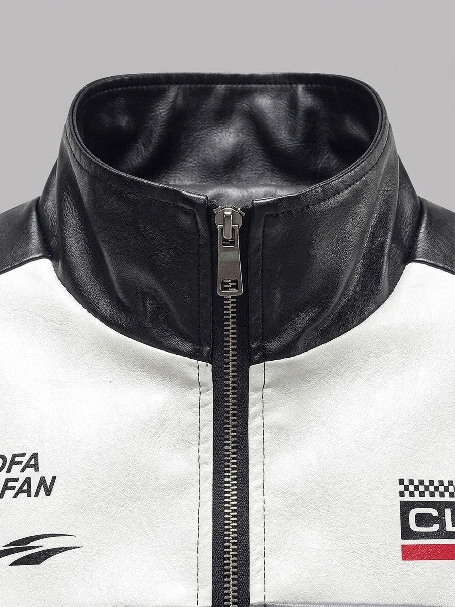 Locorotondo Men's Color-Block Faux Leather Racer Jacket — black — detail
