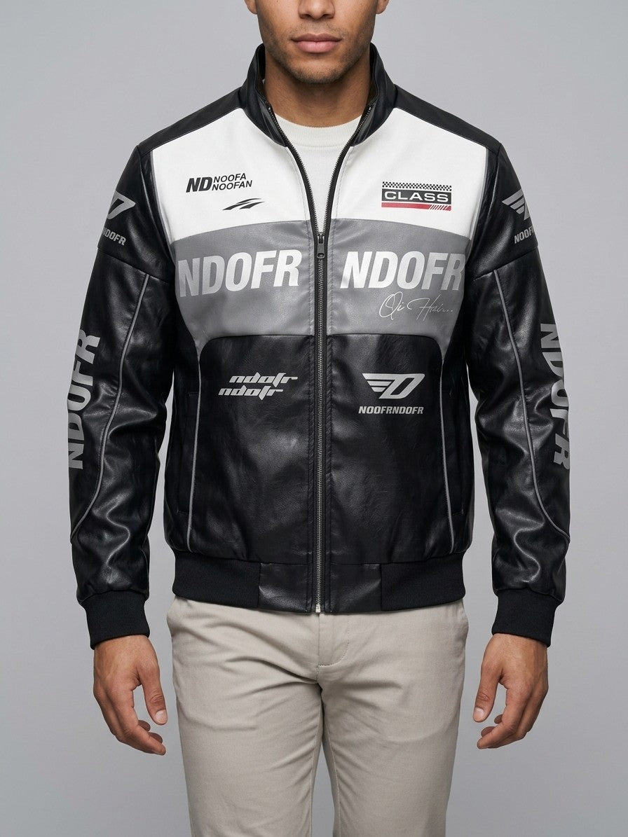 Locorotondo Men's Color-Block Faux Leather Racer Jacket — black — front
