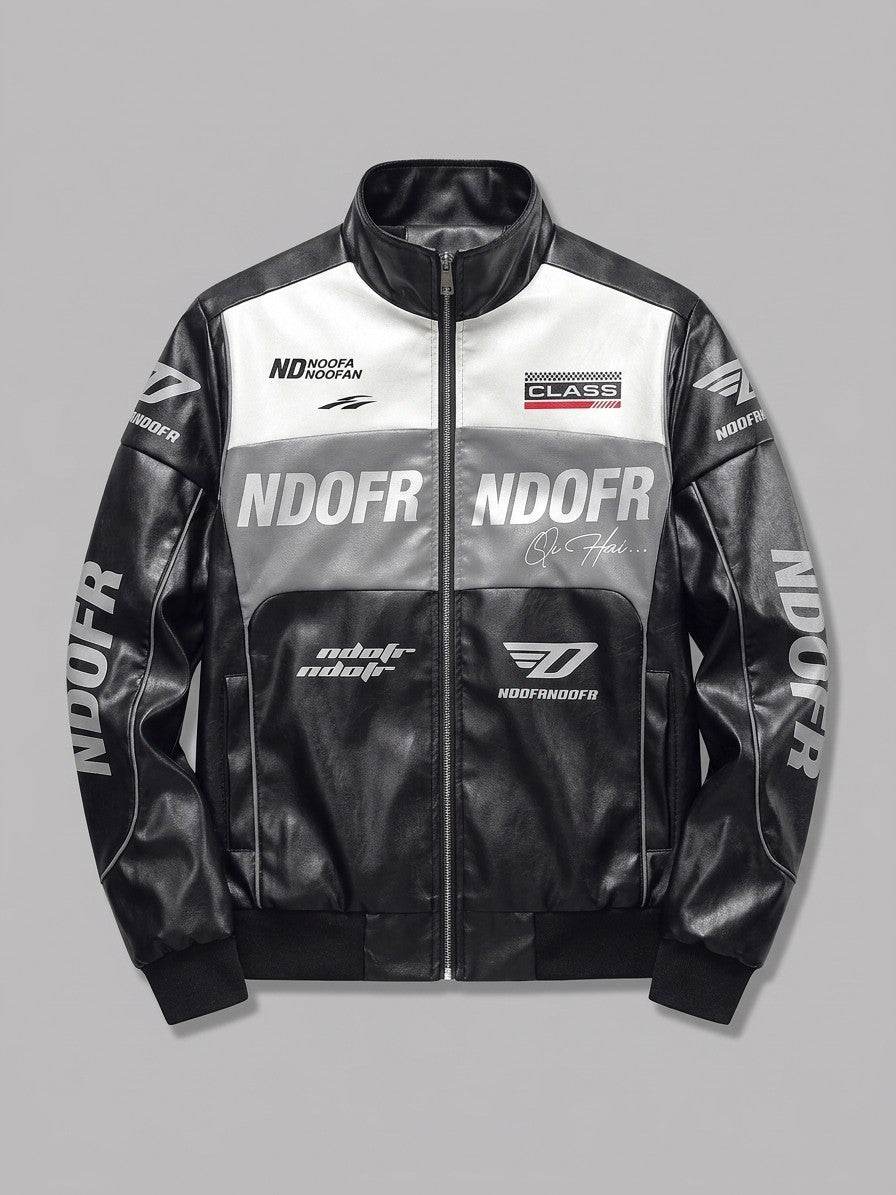 Locorotondo Men's Color-Block Faux Leather Racer Jacket — black — packshot