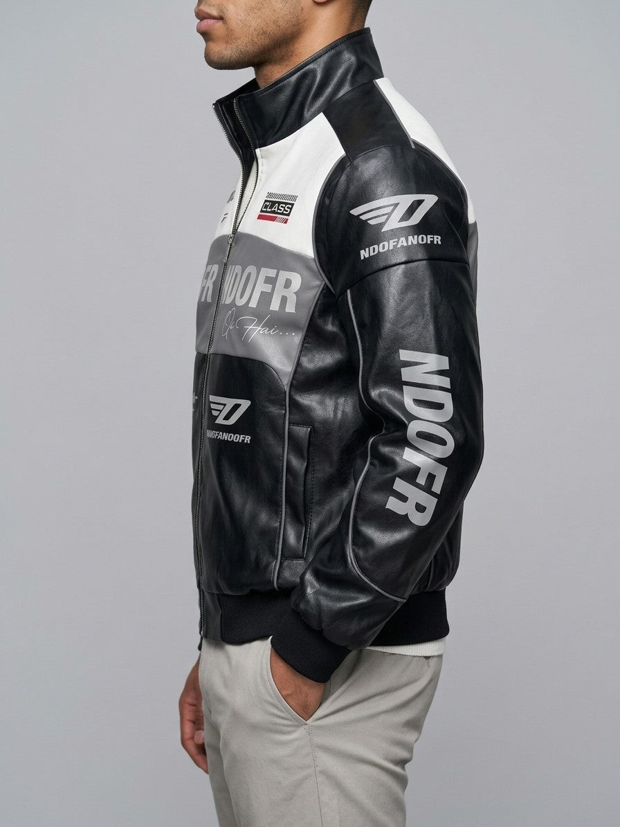 Locorotondo Men's Color-Block Faux Leather Racer Jacket — black — side