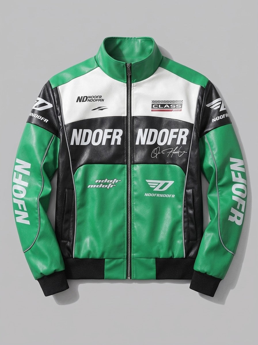 Locorotondo Men's Color-Block Faux Leather Racer Jacket — green — packshot