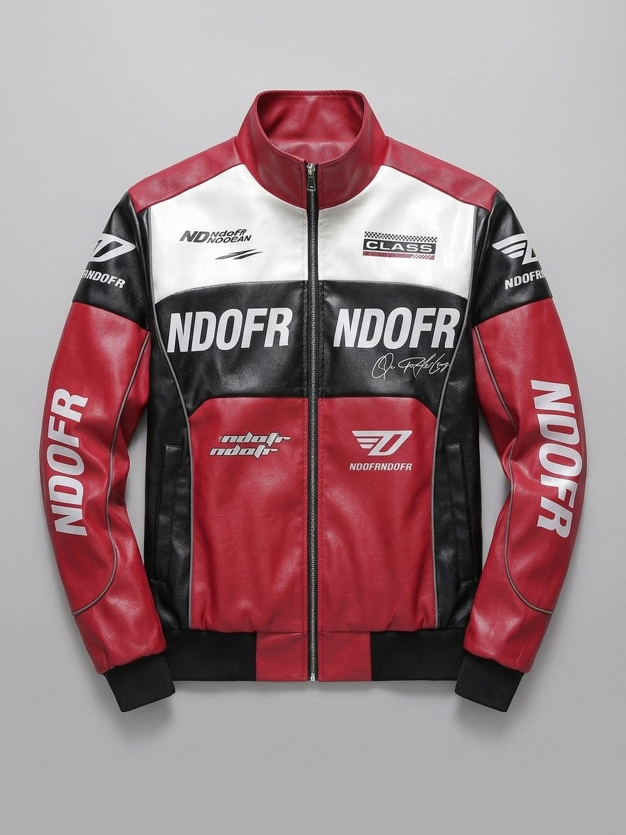 Locorotondo Men's Color-Block Faux Leather Racer Jacket — red — packshot