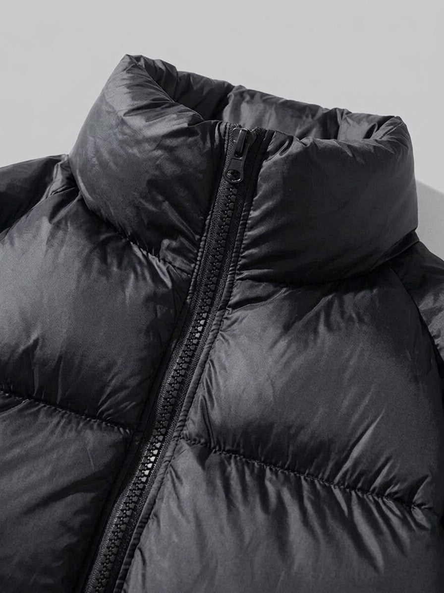 Lonato Men's Glossy Stand-Collar Puffer Jacket — black — detail-2