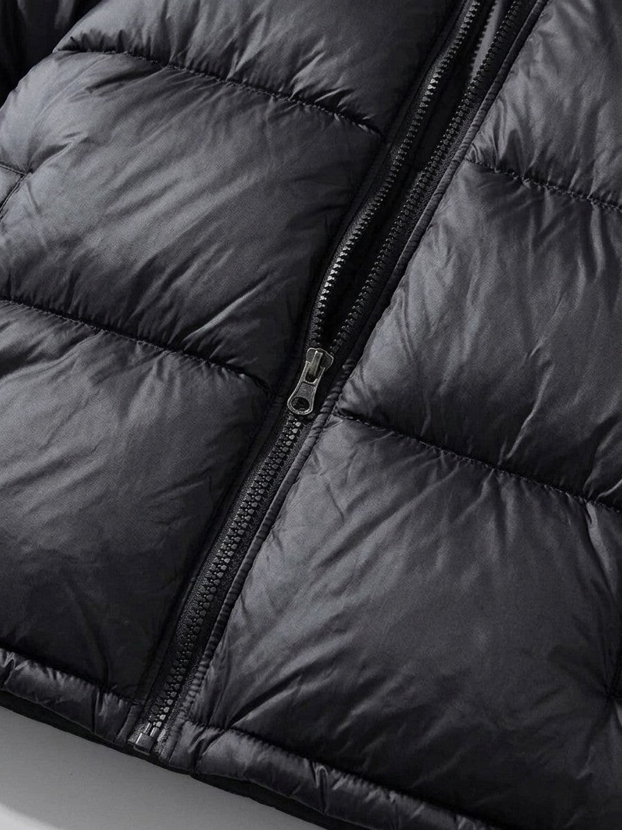 Lonato Men's Glossy Stand-Collar Puffer Jacket — black — detail