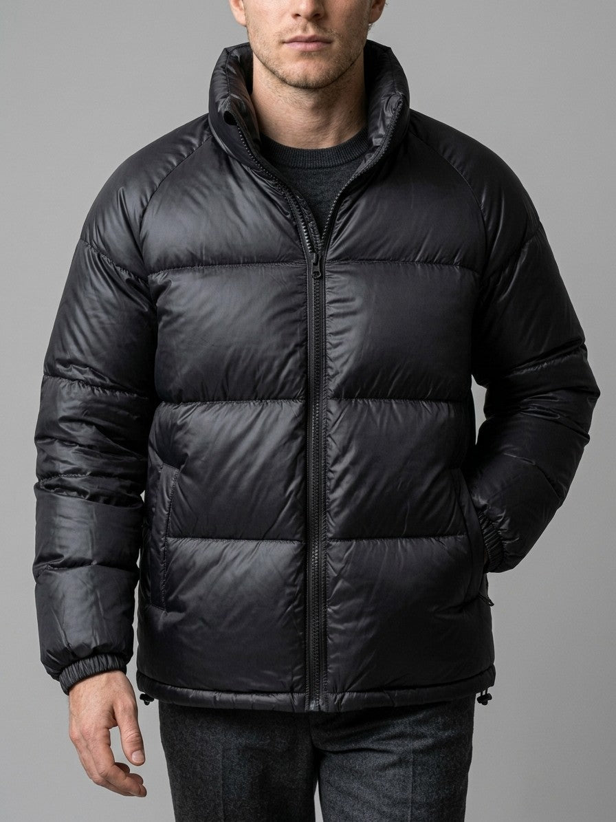 Lonato Men's Glossy Stand-Collar Puffer Jacket — black — front
