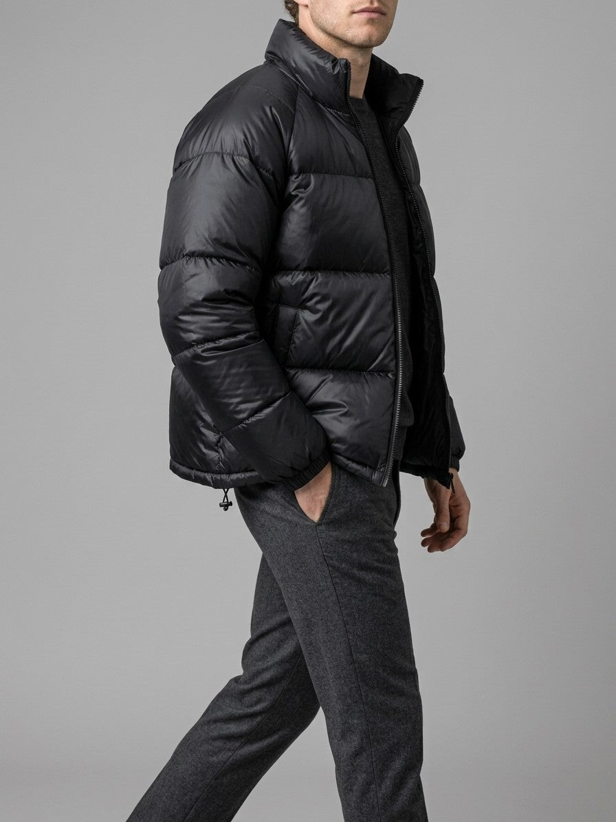 Lonato Men's Glossy Stand-Collar Puffer Jacket — black — side