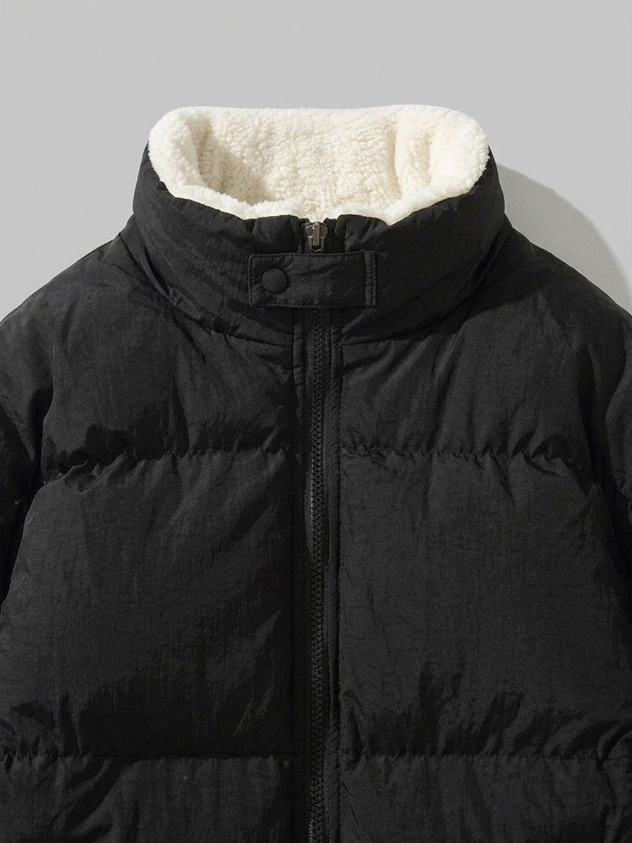 Loreto Men's Crinkle Sherpa-Lined Puffer Jacket — black — detail-2