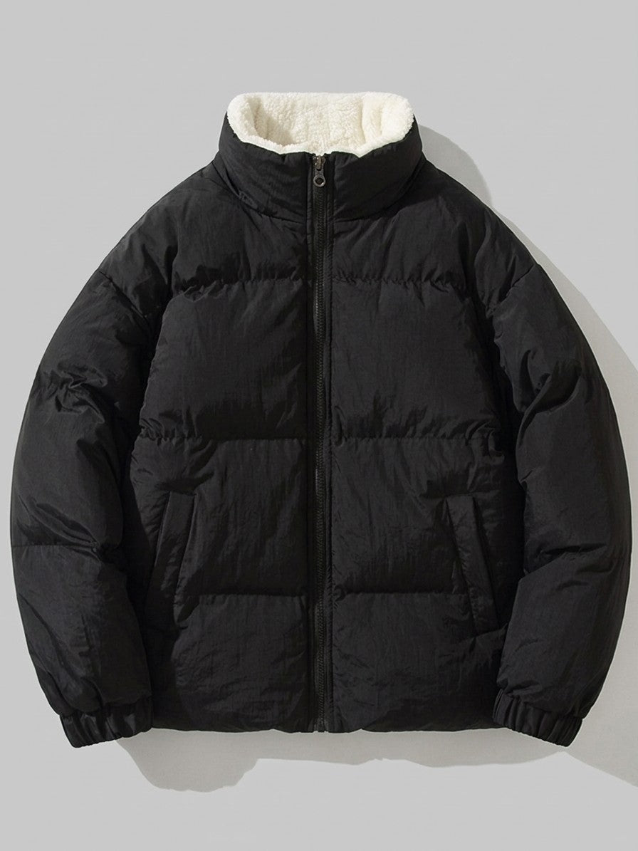 Loreto Men's Crinkle Sherpa-Lined Puffer Jacket — black — packshot