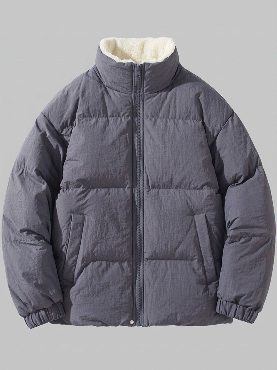 Loreto Men's Crinkle Sherpa-Lined Puffer Jacket — darkgray — packshot