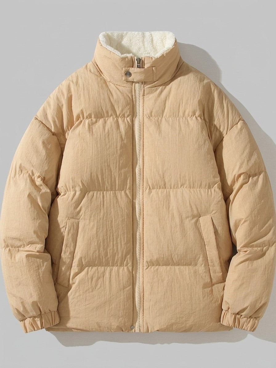 Loreto Men's Crinkle Sherpa-Lined Puffer Jacket — khaki — packshot