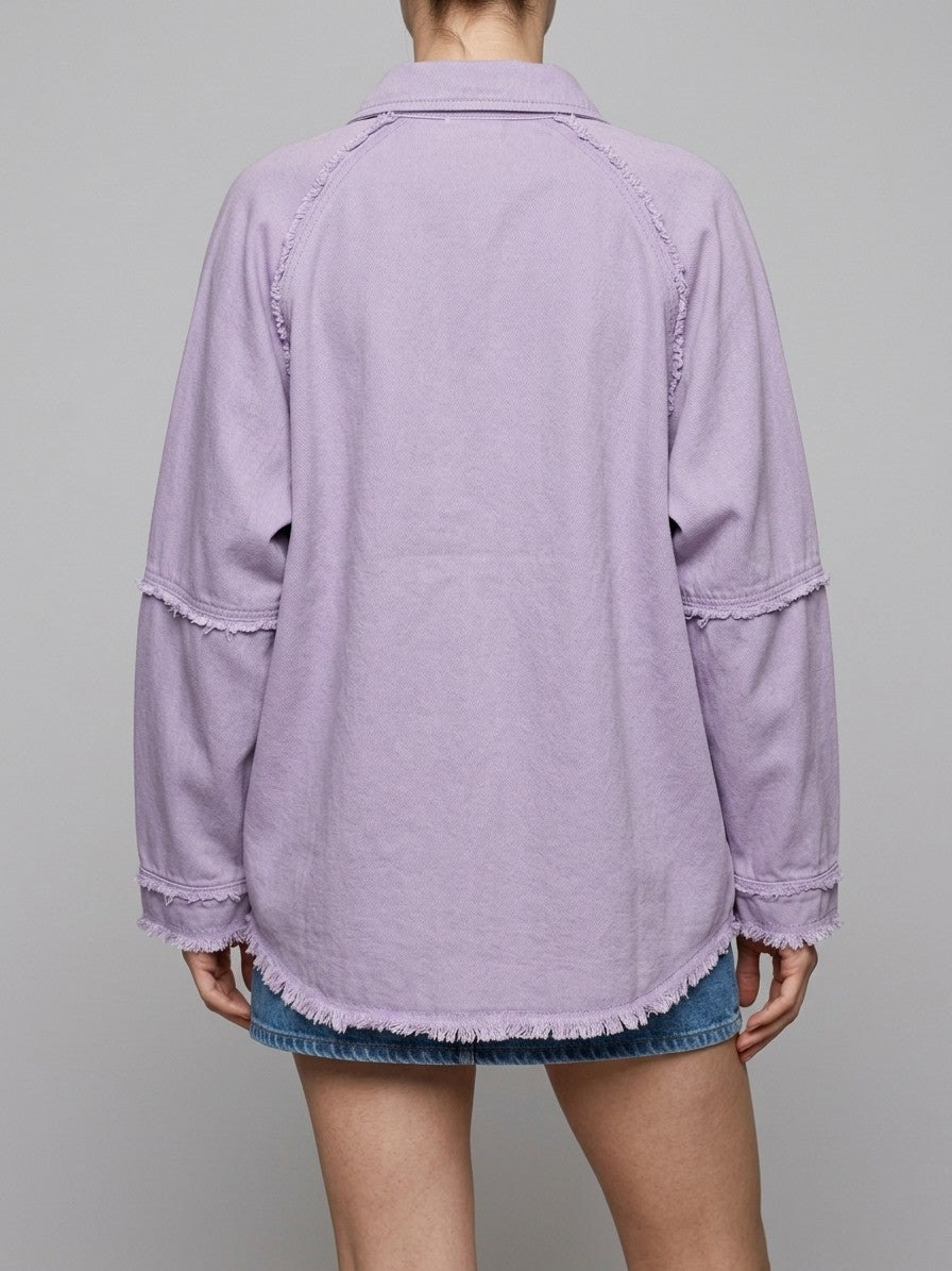 Lovere Women's Raw Seam Denim Shacket — lavender — back