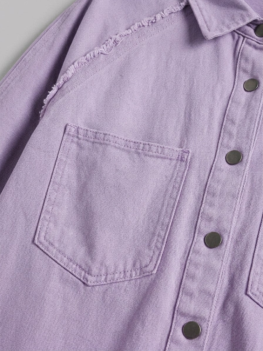 Lovere Women's Raw Seam Denim Shacket — lavender — detail-2