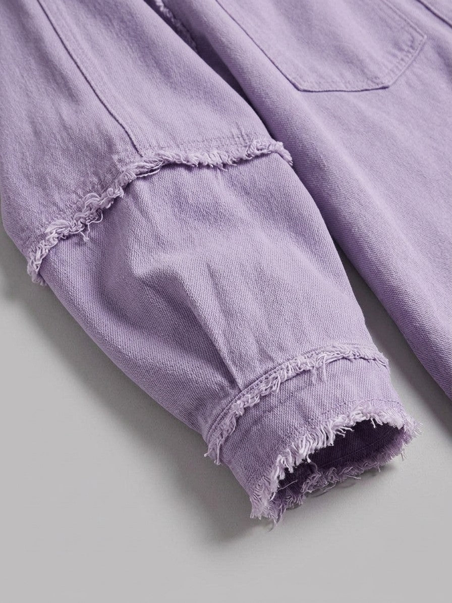 Lovere Women's Raw Seam Denim Shacket — lavender — detail-collar