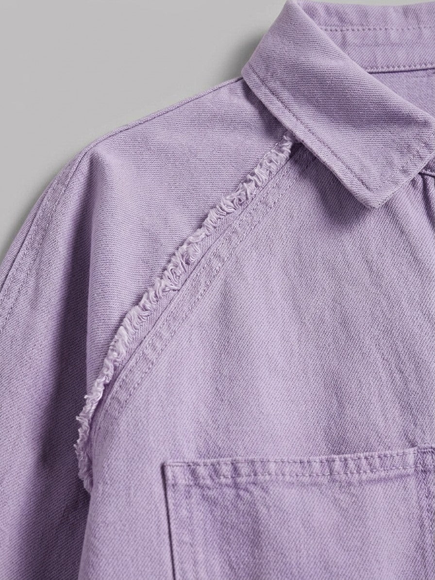 Lovere Women's Raw Seam Denim Shacket — lavender — detail