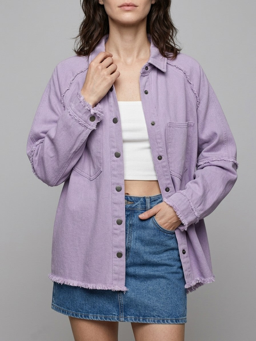 Lovere Women's Raw Seam Denim Shacket — lavender — front