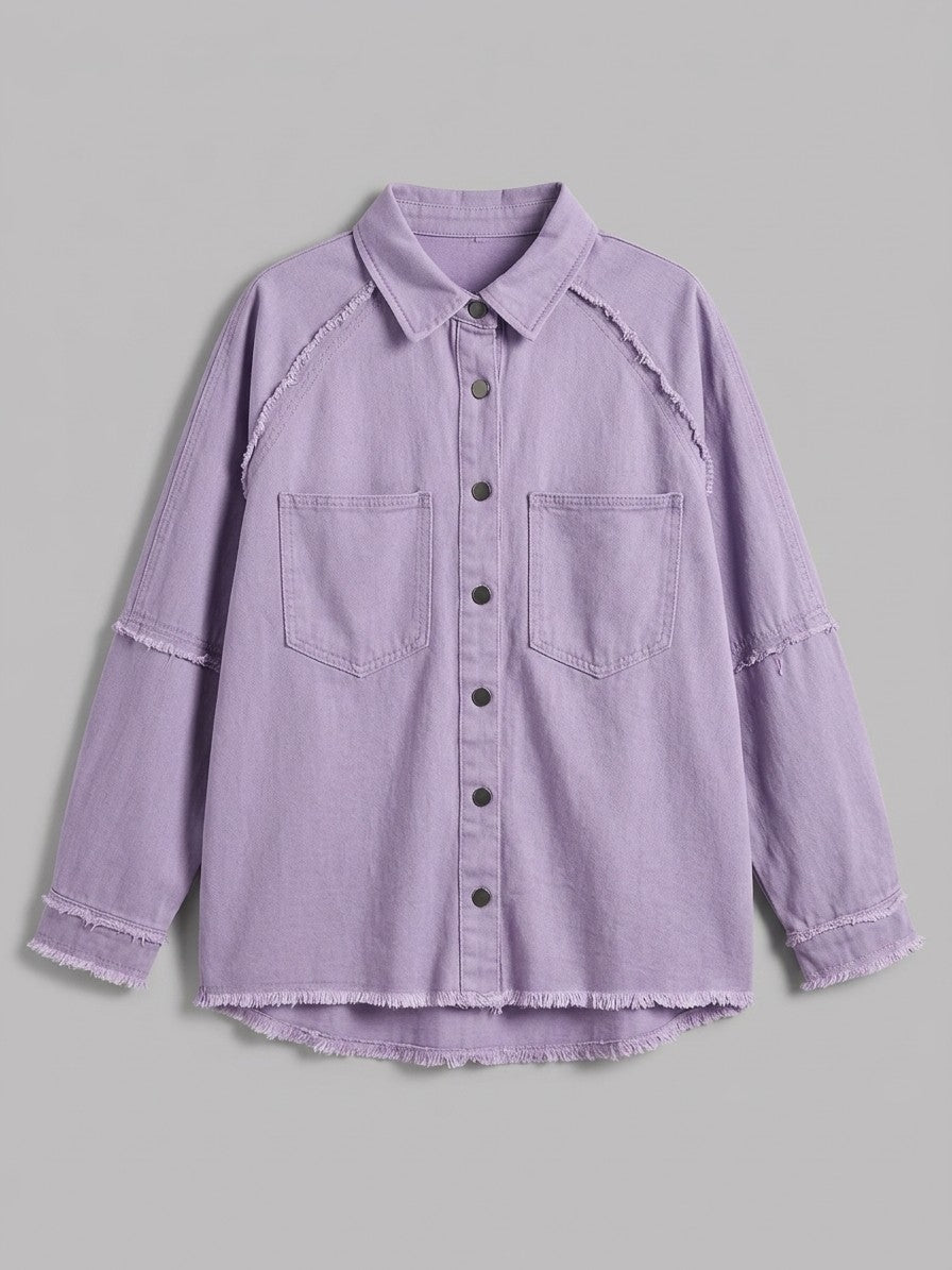 Lovere Women's Raw Seam Denim Shacket — lavender — packshot