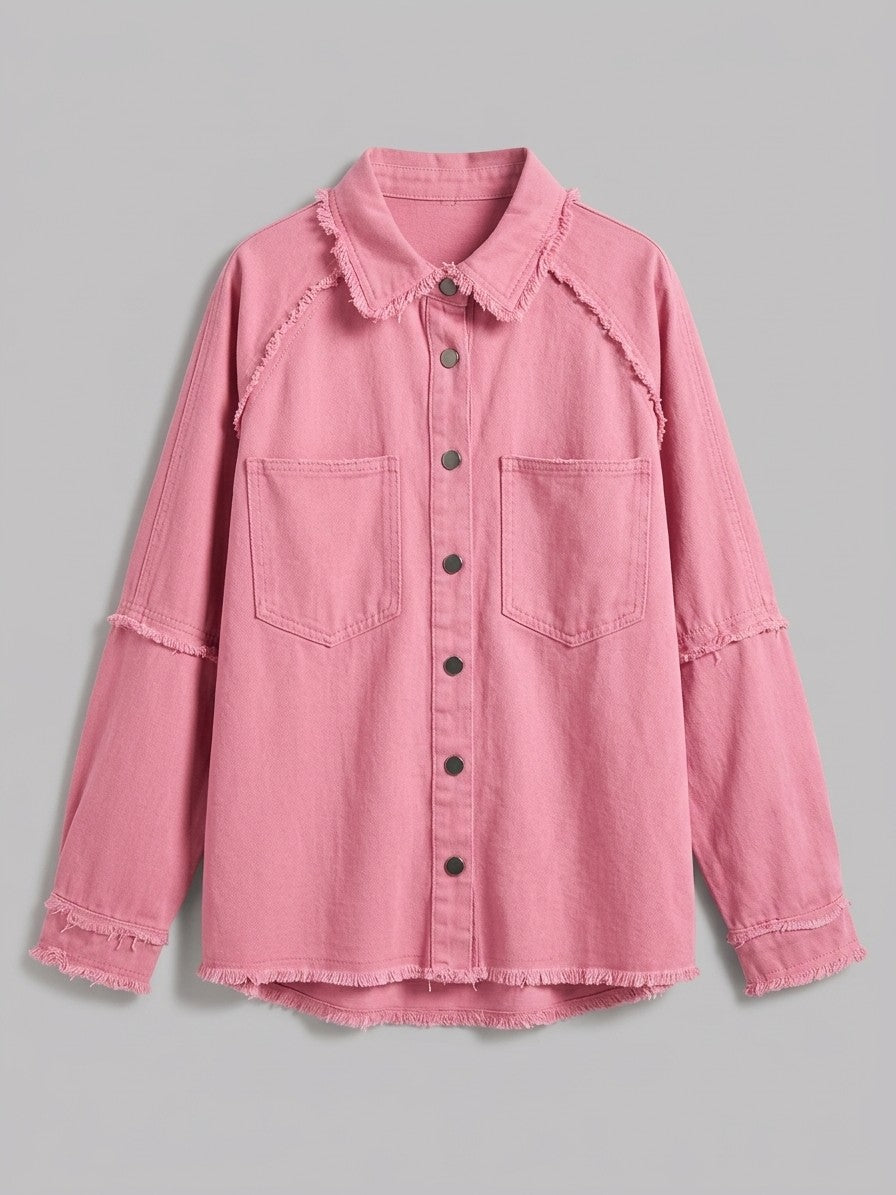 Lovere Women's Raw Seam Denim Shacket — pink — packshot