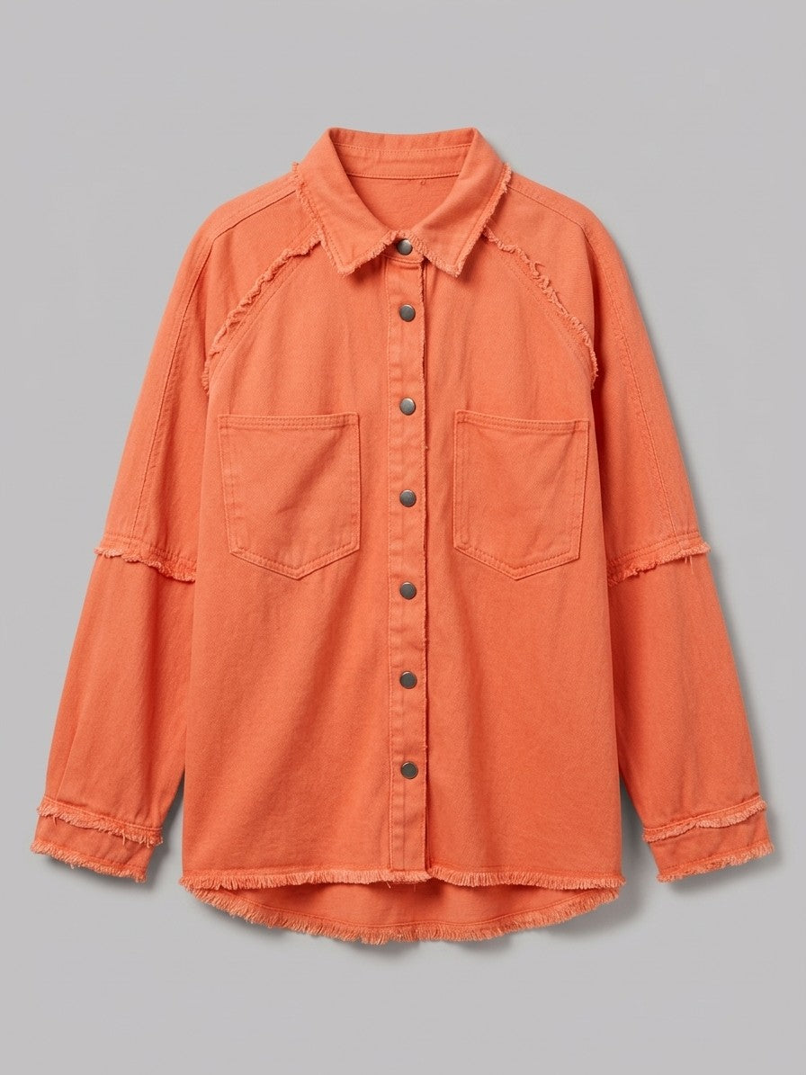 Lovere Women's Raw Seam Denim Shacket — tangerine — packshot