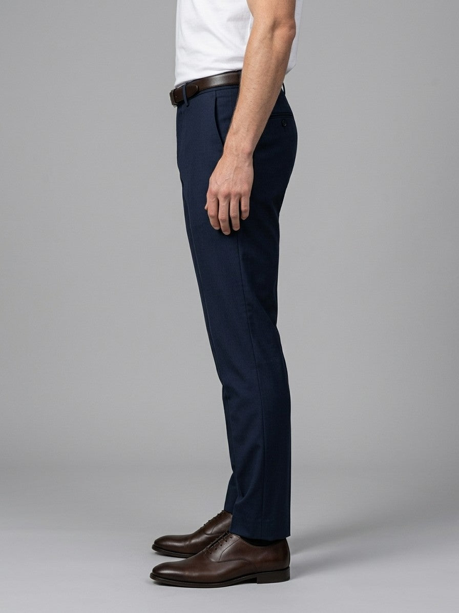 Luca Men's Tailored Stretch Trousers — navy — side
