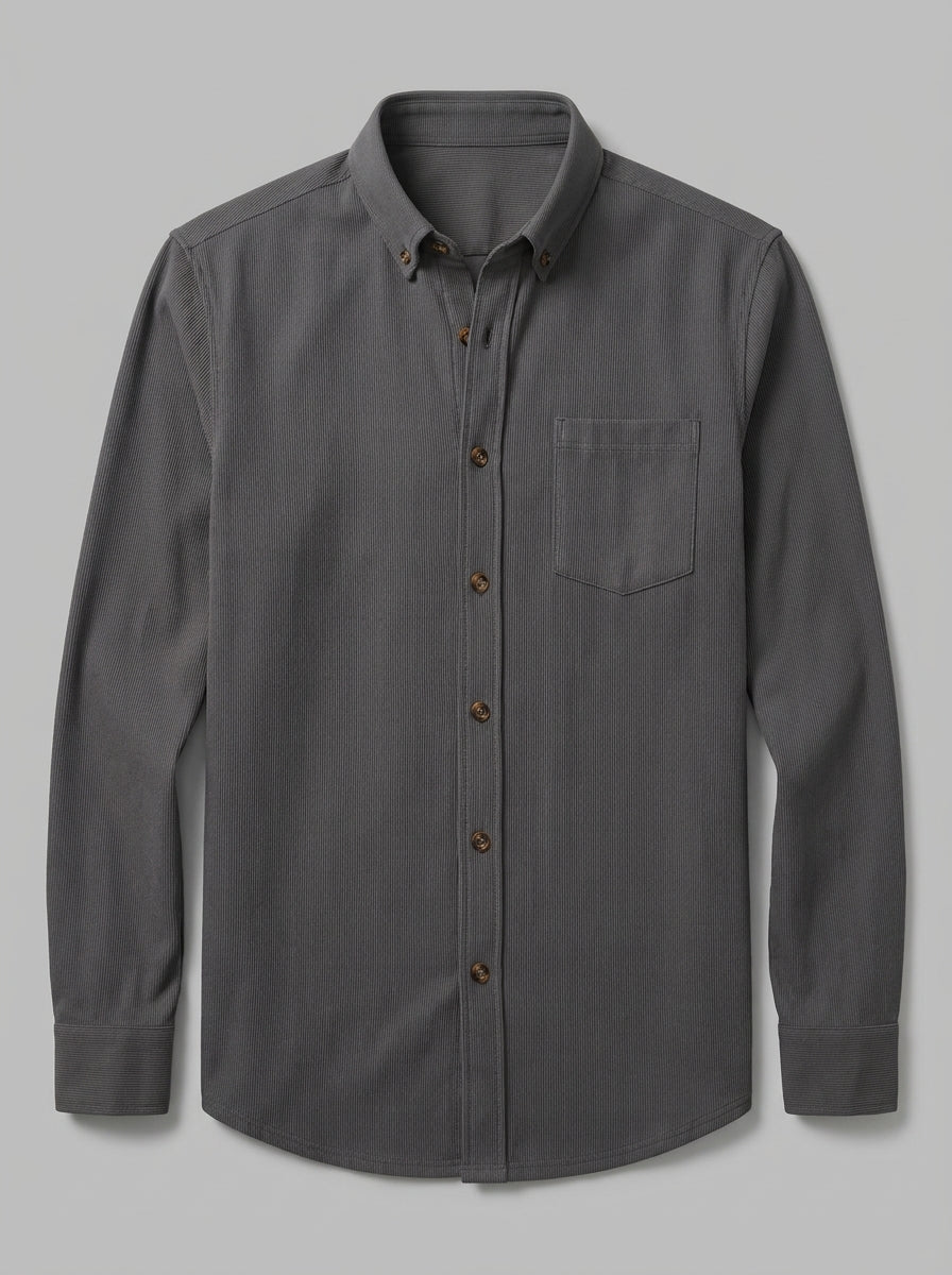 Lucca Men's Ribbed Button-Up Shirt — grey — packshot