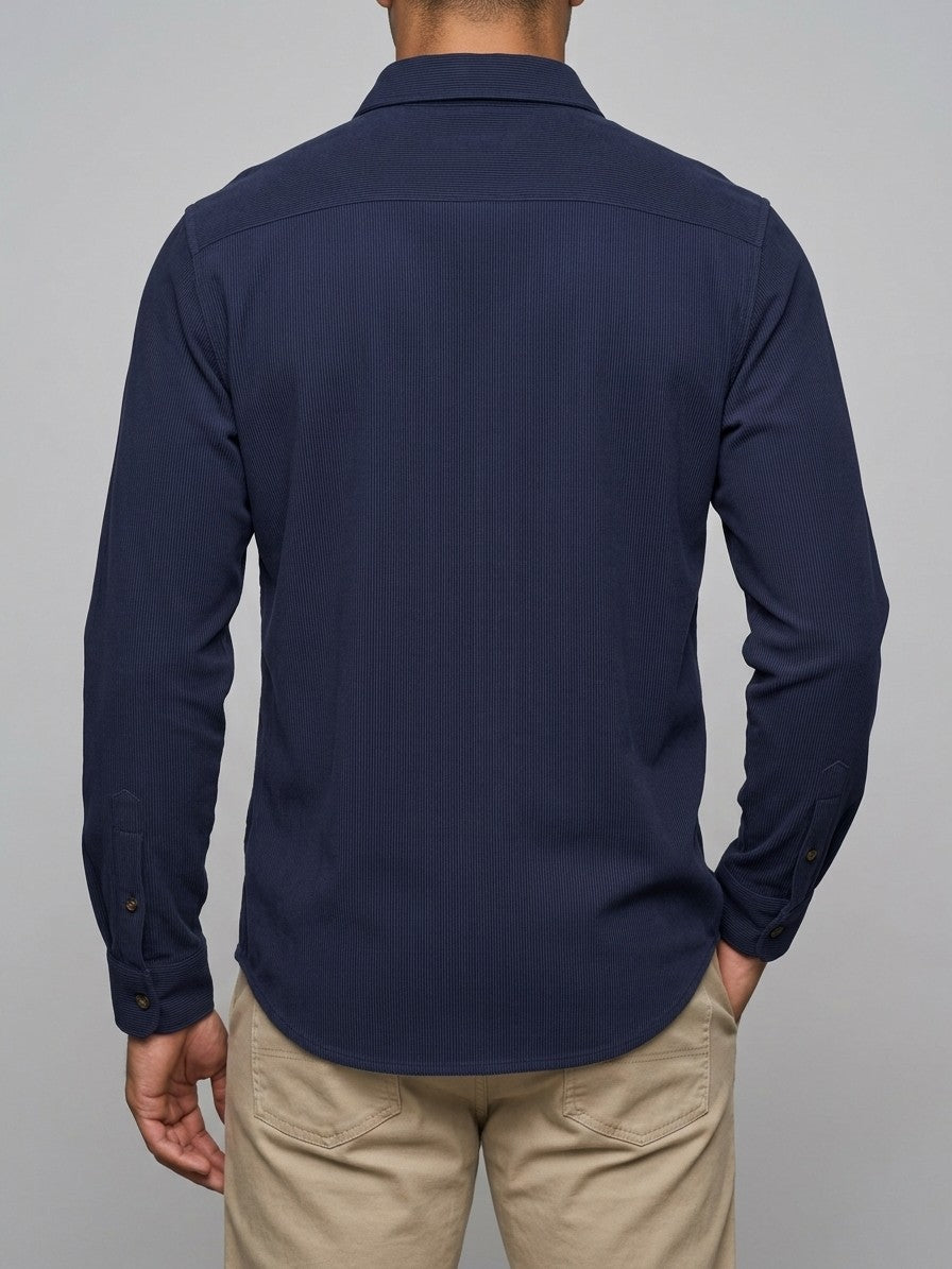 Lucca Men's Ribbed Button-Up Shirt — navyblue — back