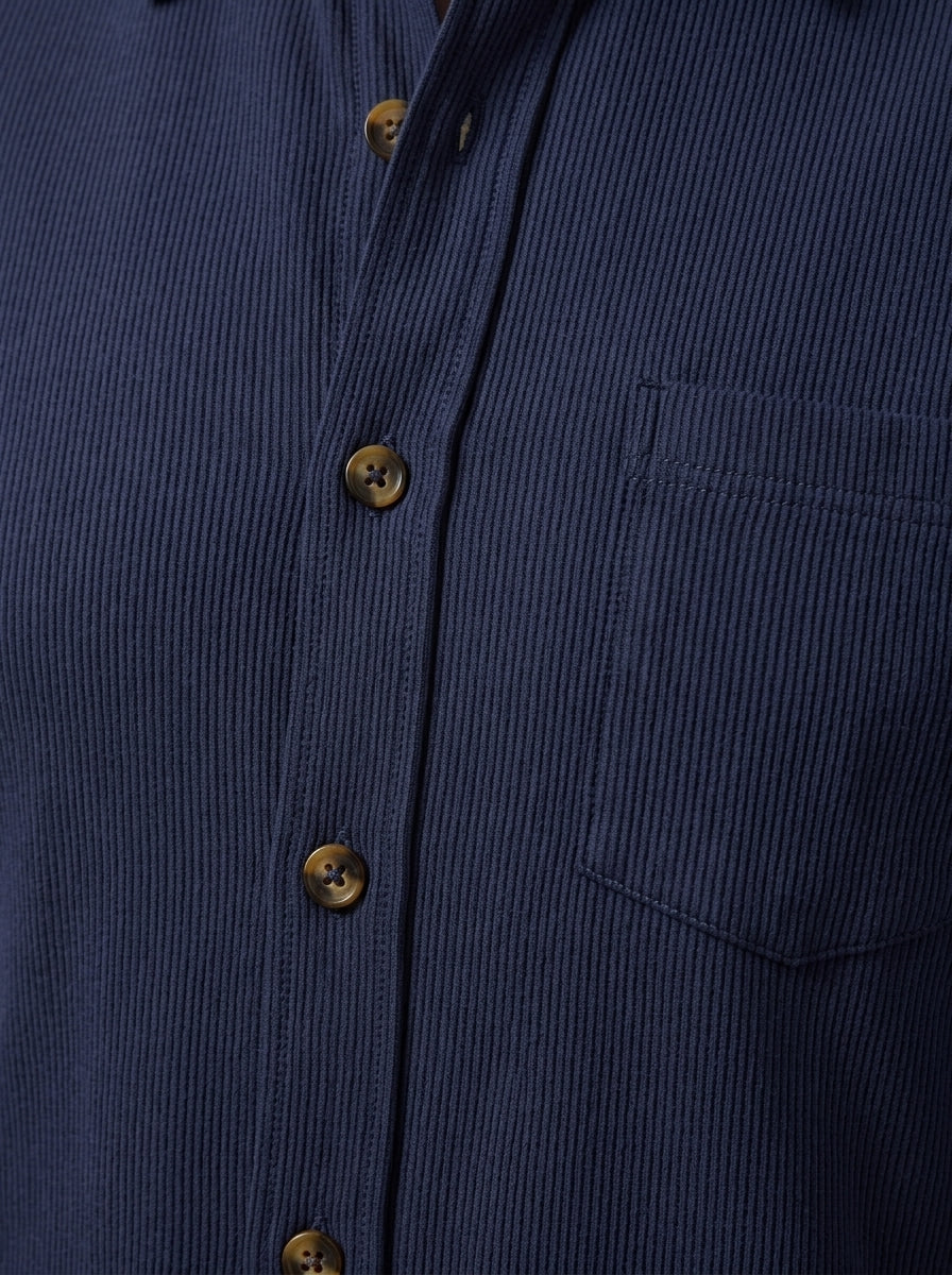 Lucca Men's Ribbed Button-Up Shirt — navyblue — detail-2