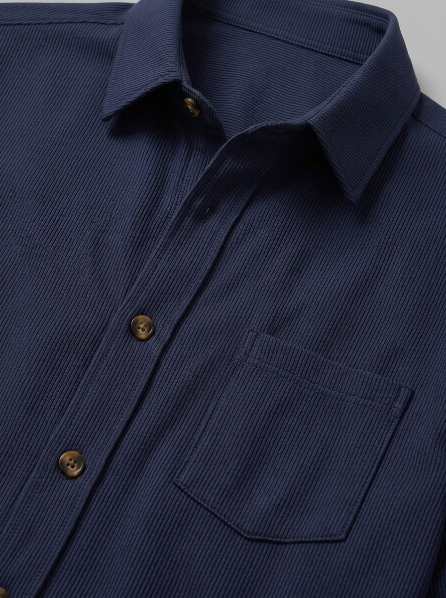 Lucca Men's Ribbed Button-Up Shirt — navyblue — detail