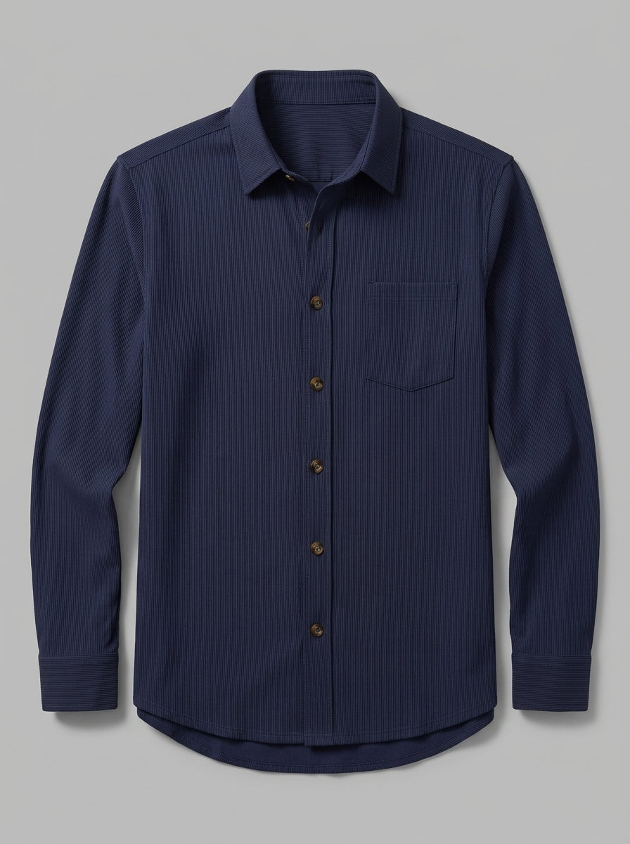 Lucca Men's Ribbed Button-Up Shirt — navyblue — packshot