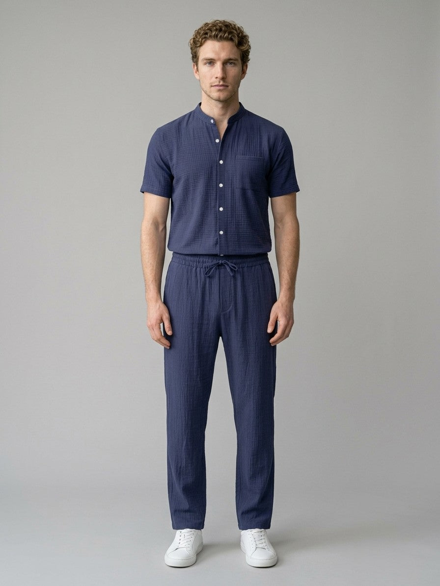 Lucera Men's Short Sleeve Shirt and Trousers Set — navy — fullfront