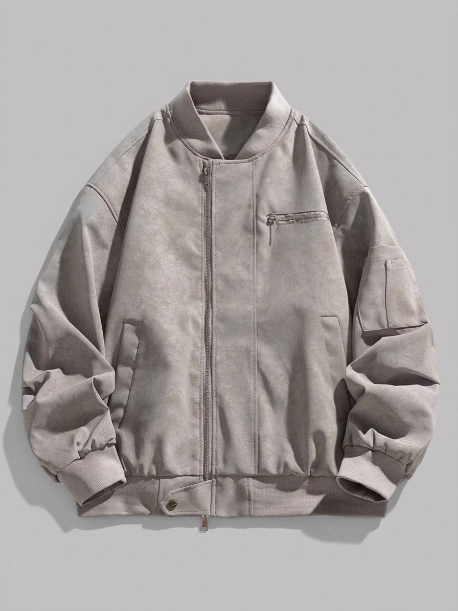 Lucignano Men's Washed Faux Suede Bomber Jacket — apricot — packshot