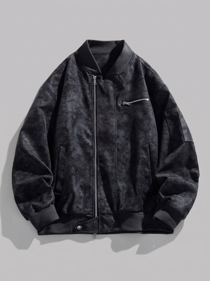 Lucignano Men's Washed Faux Suede Bomber Jacket — black — packshot