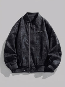 Lucignano Men's Washed Faux Suede Bomber Jacket