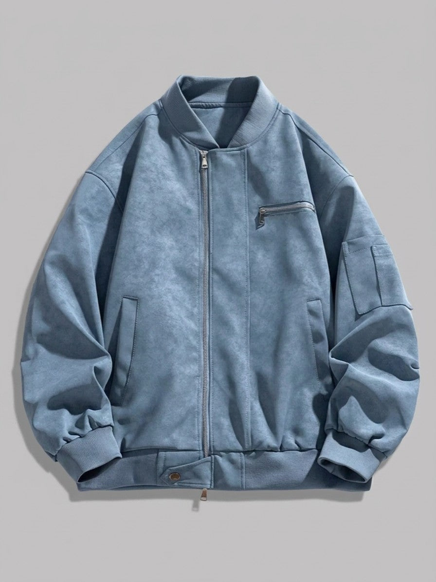 Lucignano Men's Washed Faux Suede Bomber Jacket — blue — packshot