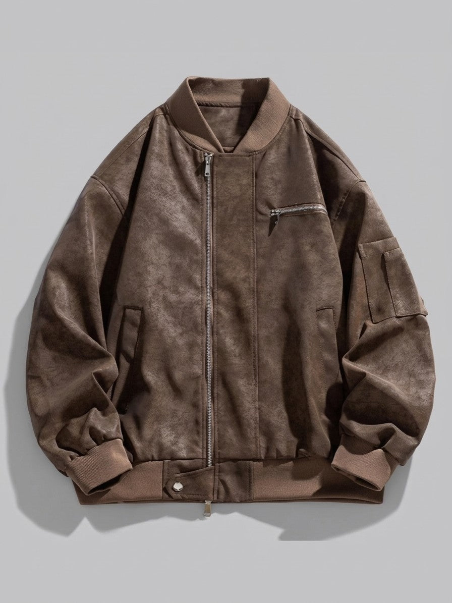 Lucignano Men's Washed Faux Suede Bomber Jacket — coffee — packshot