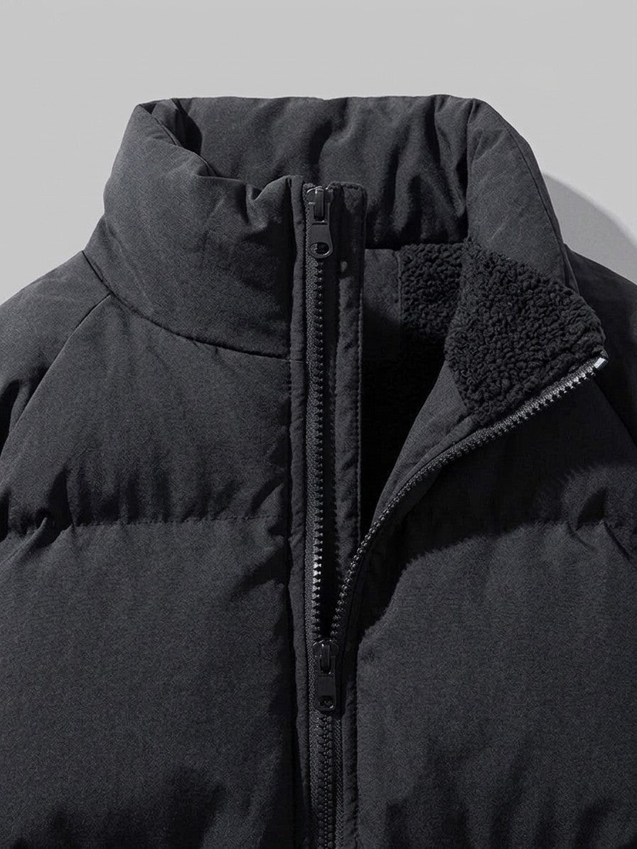 Luino Men's Raglan Plush-Lined Puffer Jacket — black — detail-2